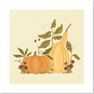 Two Pumpkins in a Patch Posters and Art